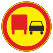 Дорожный знак 3.22 «Обгон грузовым автомобилям запрещен» (временный) (металл 0,8 мм, II типоразмер: диаметр 700 мм, С/О пленка: тип Б высокоинтенсив.)